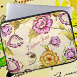 Vintage Japanese Pretty Floral Watercolor and Ink  Laptop Sleeve<br><div class="desc">Vintage Japanese floral design originating from a beautiful porcelain bowl. The pretty flowers have a ink and watercolor effect, represented in shades of light and dark pinks, golden yellow, and orange. Leaves are sage and dark green. The background has a unique marbled watercolor effect, using light yellow, faded pink, and...</div>