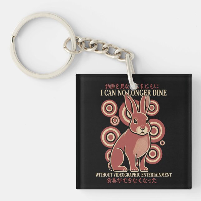 Vintage Japanese Rabbit Dining Video Meme Eclectic Keychain (Front)