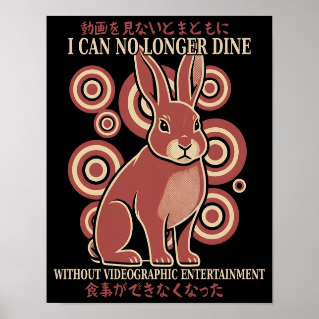 Vintage Japanese Rabbit Dining Video Meme Eclectic Poster (Front)