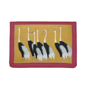 Vintage Japanese Red Crowned Crane Gold Art Tri-fold Wallet