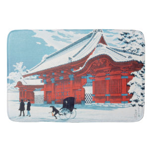 Vintage Japanese Red Gate in Winter Snow Art Bath Mat
