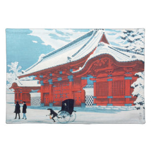 Vintage Japanese Red Gate in Winter Snow Art Cloth Placemat