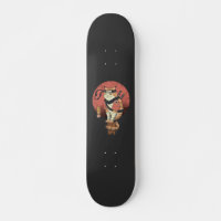 Vintage Japanese Retro Sushi Samurai Neko Cat T-Sh Skateboard