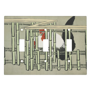 Vintage Japanese Rooster Behind Bamboo Fence Art Light Switch Cover