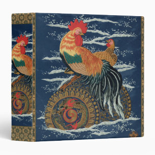 Vintage Japanese Rooster Hen Dragon Art 3 Ring Binder