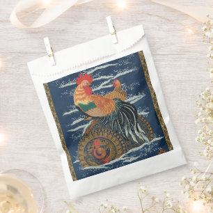 Vintage Japanese Rooster Hen Dragon Art Favor Bag