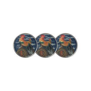 Vintage Japanese Rooster Hen Dragon Art Golf Ball Marker