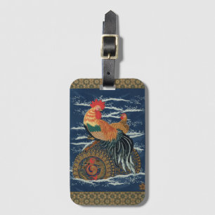 Vintage Japanese Rooster Hen Dragon Art Luggage Tag