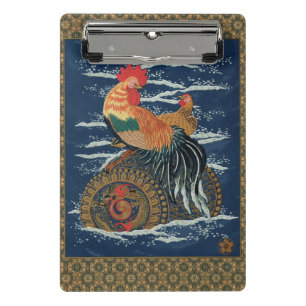 Vintage Japanese Rooster Hen Dragon Art Mini Clipboard