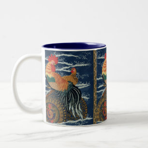 Vintage Japanese Rooster Hen Dragon Art Two-Tone Coffee Mug