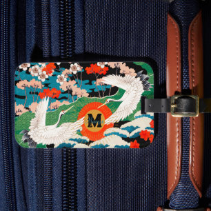 Vintage Japanese Sakura and Red Crowned Cranes Luggage Tag
