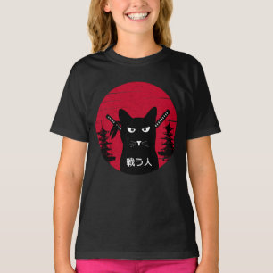 Vintage Japanese Samurai black Cat Ninja Art T-Shirt