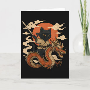Vintage Japanese Samurai Cat Ninja Dragon Kawaii A Card