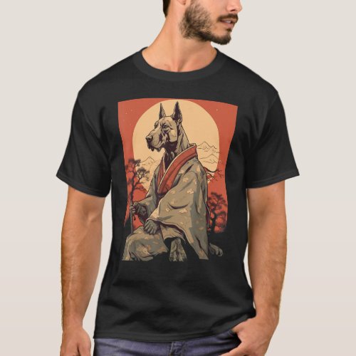 Vintage Japanese Samurai Great Dane Dog T_Shirt