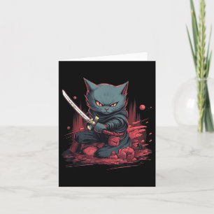 Vintage Japanese Samurai Ninja Cat Tattoo Kawaii  Card