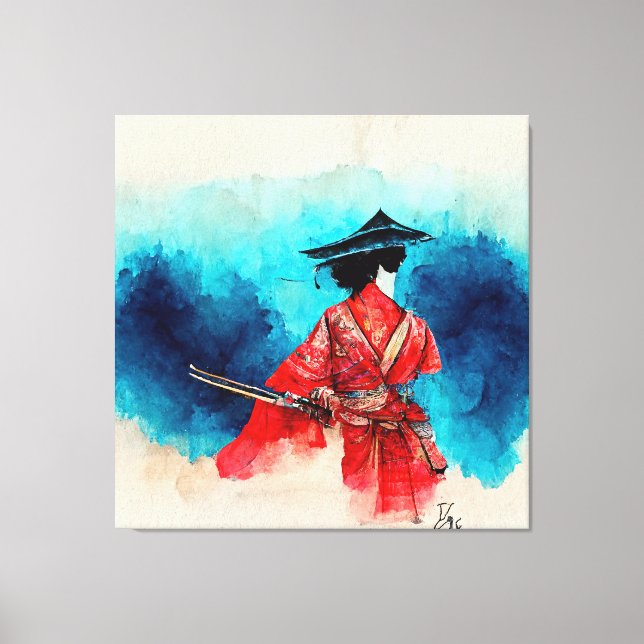 Vintage Japanese Samurai Warrior Stretched Canvas  (Front)