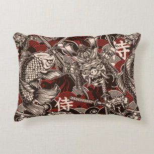 Vintage japanese seamless pattern with katana swor accent pillow