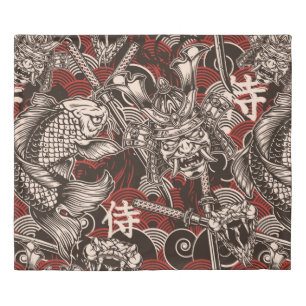Vintage japanese seamless pattern with katana swor duvet cover