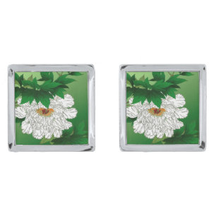 Vintage Japanese Sketch of Large White Peony Cufflinks