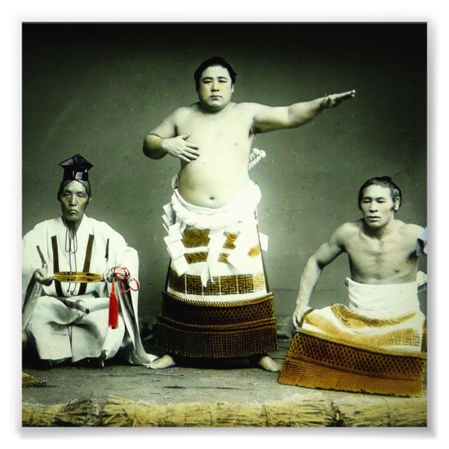 Vintage Japanese Sumo Wrestlers Old Japan Photo Print (Front)