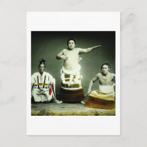 Vintage Japanese Sumo Wrestlers Old Japan Postcard
