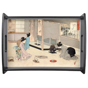 Vintage Japanese Tea Ceremony Print Serving Tray