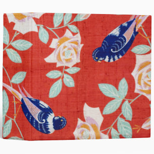 Vintage Japanese Textile, Bird and Rose 3 Ring Binder
