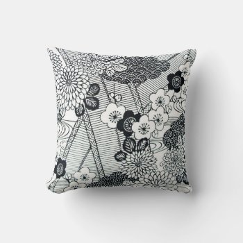Vintage Japanese Textile  Floral Pattern Throw Pillow by Wagaraya at Zazzle