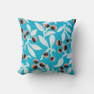 Vintage Japanese Textile, Nuts Pattern Throw Pillow