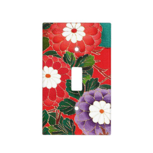 Vintage Japanese Textile - Red Dahlias Light Switch Cover