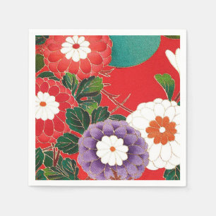 Vintage Japanese Textile - Red Dahlias Paper Napkins