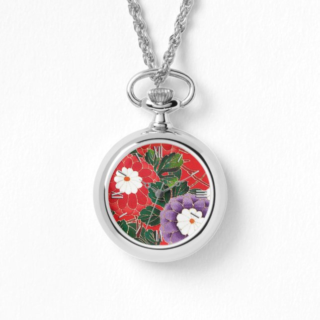 Vintage Japanese Textile - Red Dahlias Watch (Front)