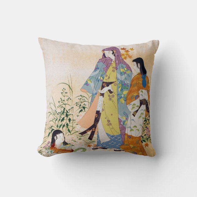 Vintage Japanese Textile Throw Pillow (Front)