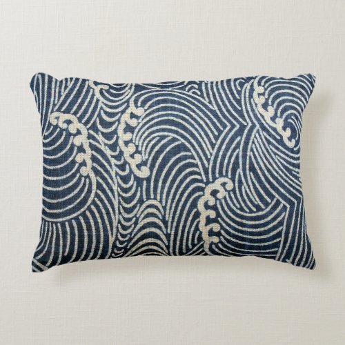 Vintage Japanese Textile Wave Pattern Accent Pillow