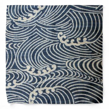 Vintage Japanese Textile  Wave Pattern Bandana by Wagaraya at Zazzle