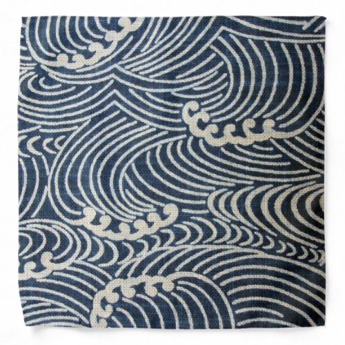 Vintage Japanese Textile, Wave Pattern Bandana