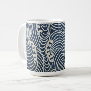 Vintage Japanese Textile, Wave Pattern Coffee Mug