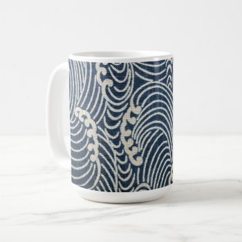Vintage Japanese Textile  Wave Pattern Coffee Mug by Wagaraya at Zazzle