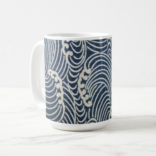 Vintage Japanese Textile Wave Pattern Coffee Mug