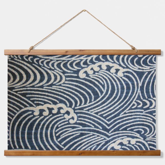 Vintage Japanese Textile, Wave Pattern Hanging Tapestry (Front)