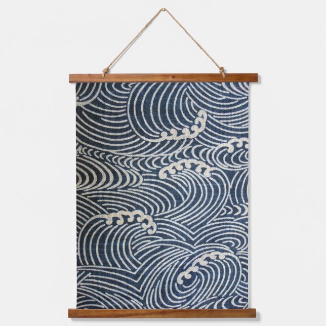 Vintage Japanese Textile, Wave Pattern Hanging Tapestry (Front)