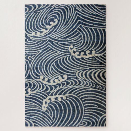 Vintage Japanese Textile Wave Pattern Jigsaw Puzzle