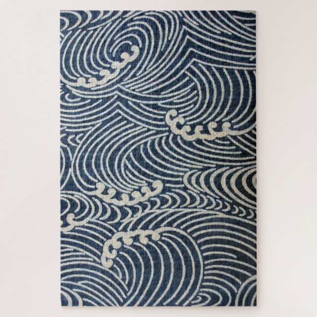 Vintage Japanese Textile, Wave Pattern Jigsaw Puzzle (Vertical)