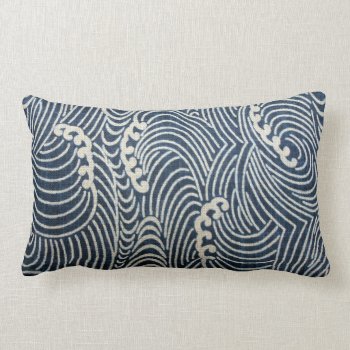 Vintage Japanese Textile  Wave Pattern Lumbar Pillow by Wagaraya at Zazzle