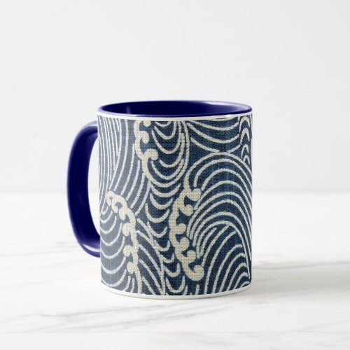 Vintage Japanese Textile Wave Pattern Mug