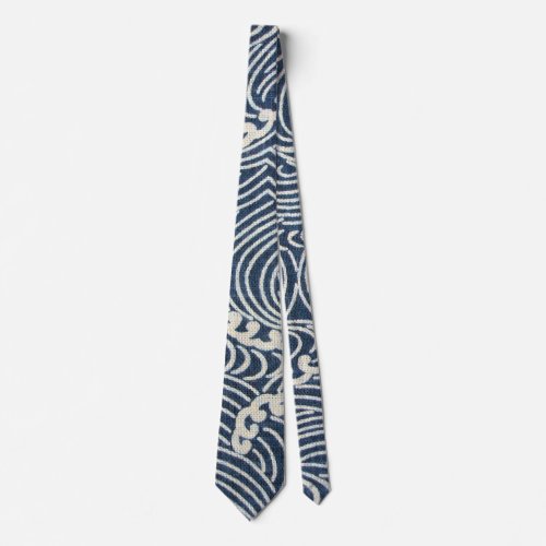 Vintage Japanese Textile Wave Pattern Neck Tie