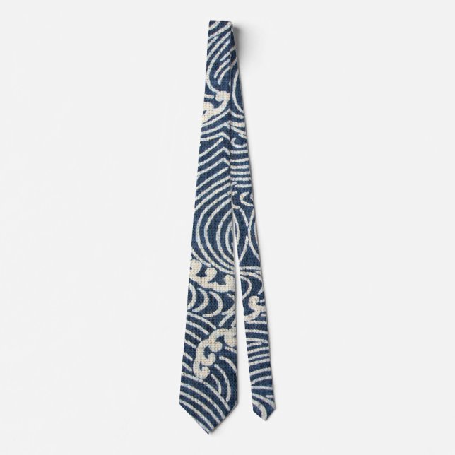 Vintage Japanese Textile, Wave Pattern Neck Tie (Front)
