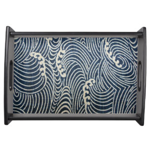 Vintage Japanese Textile, Wave Pattern Serving Tray