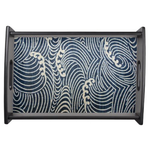 Vintage Japanese Textile Wave Pattern Serving Tray