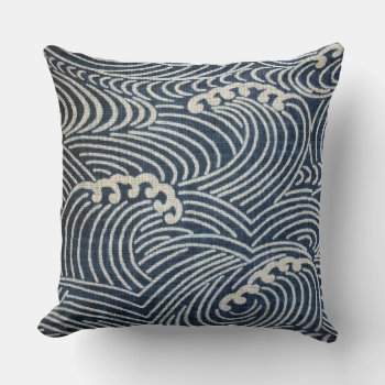 Vintage Japanese Textile  Wave Pattern Throw Pillo Throw Pillow by Wagaraya at Zazzle